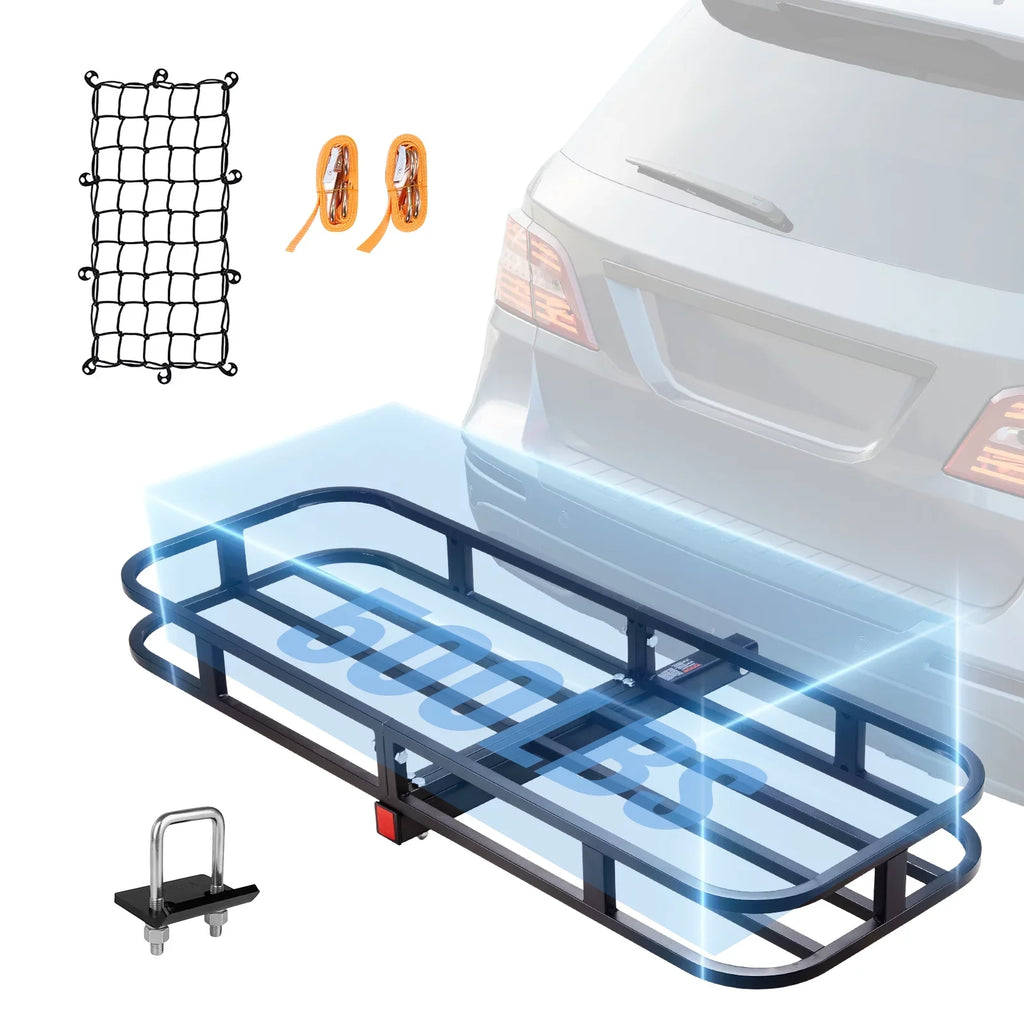 Hitch Mount Cargo Carrier 53x19x5 in 500lb & Cargo Net Fits 2" Receiver