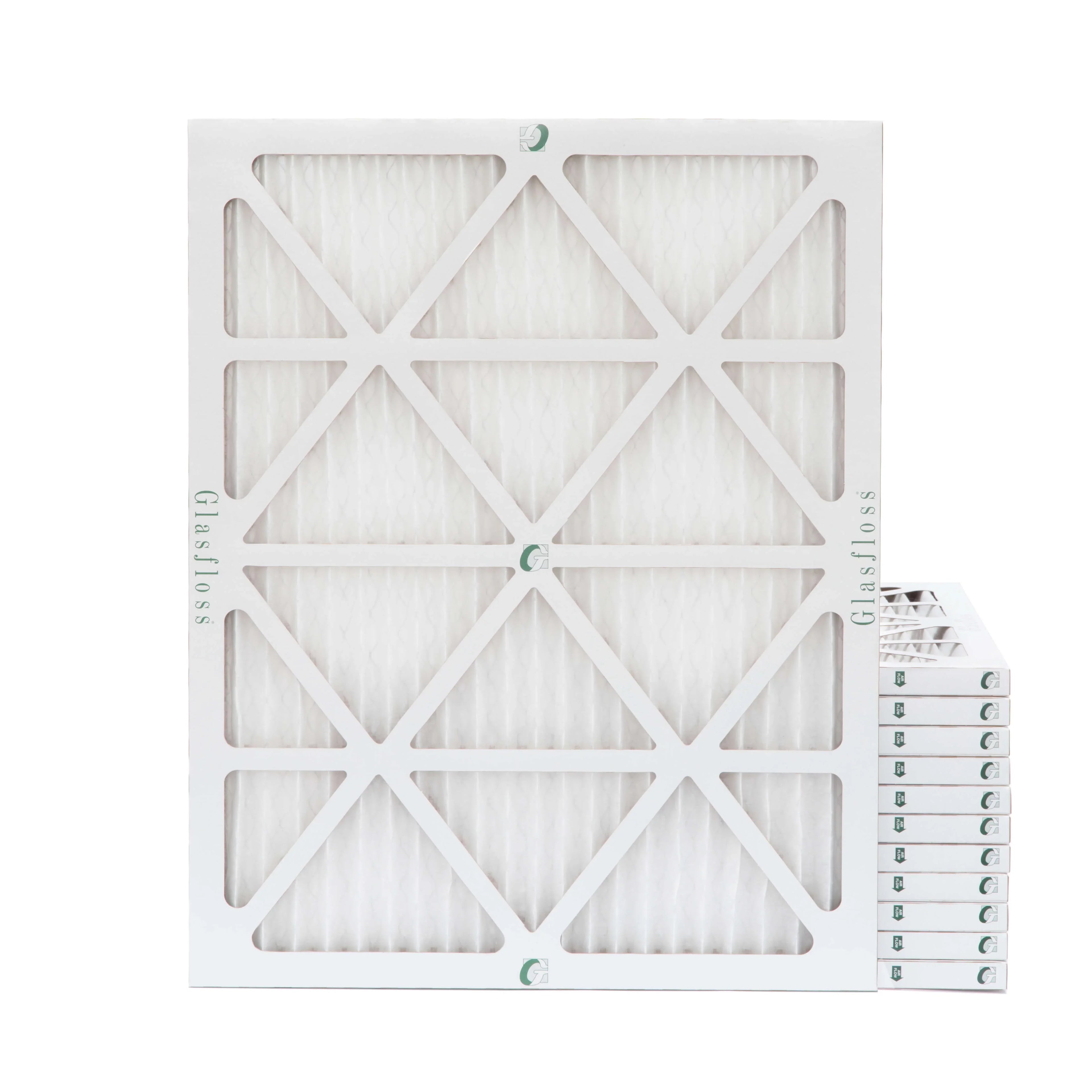 12 Pack of 14x20x1  10 Pleated Air Filters by Glasfloss. Actual Size: 13-1/2 x 19-1/2 x 7/8