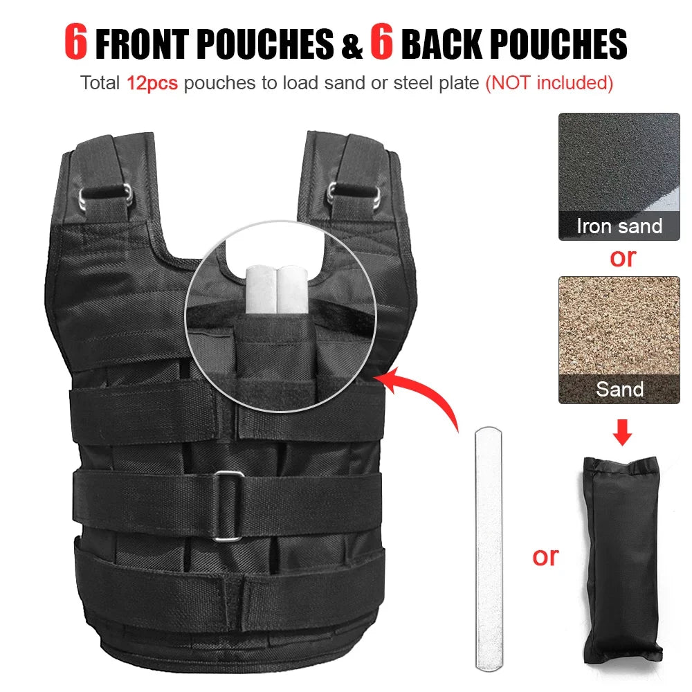 Tomfoto Max Loading 50kg Adjustable Weighted Vest Weight Jacket Oxford Exercise Weight Loading Cloth Strength Training (Empty)