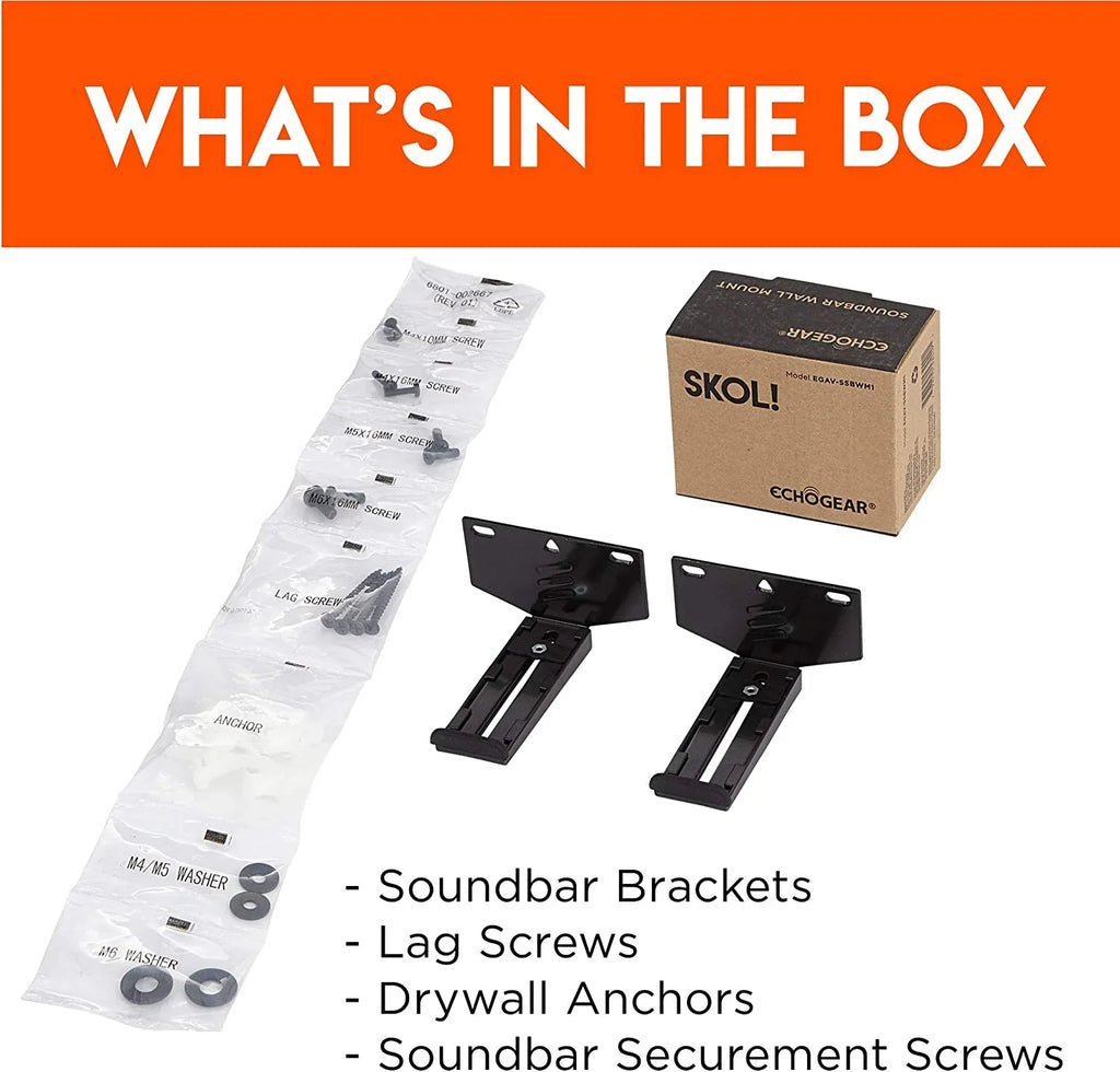 Echogear Universal Soundbar Wall Mount Bracket - Works with All Soundbars Including Samsung, Vizio, Roku, & More - Depth Adjustable for Dolby Atmos Soundbars