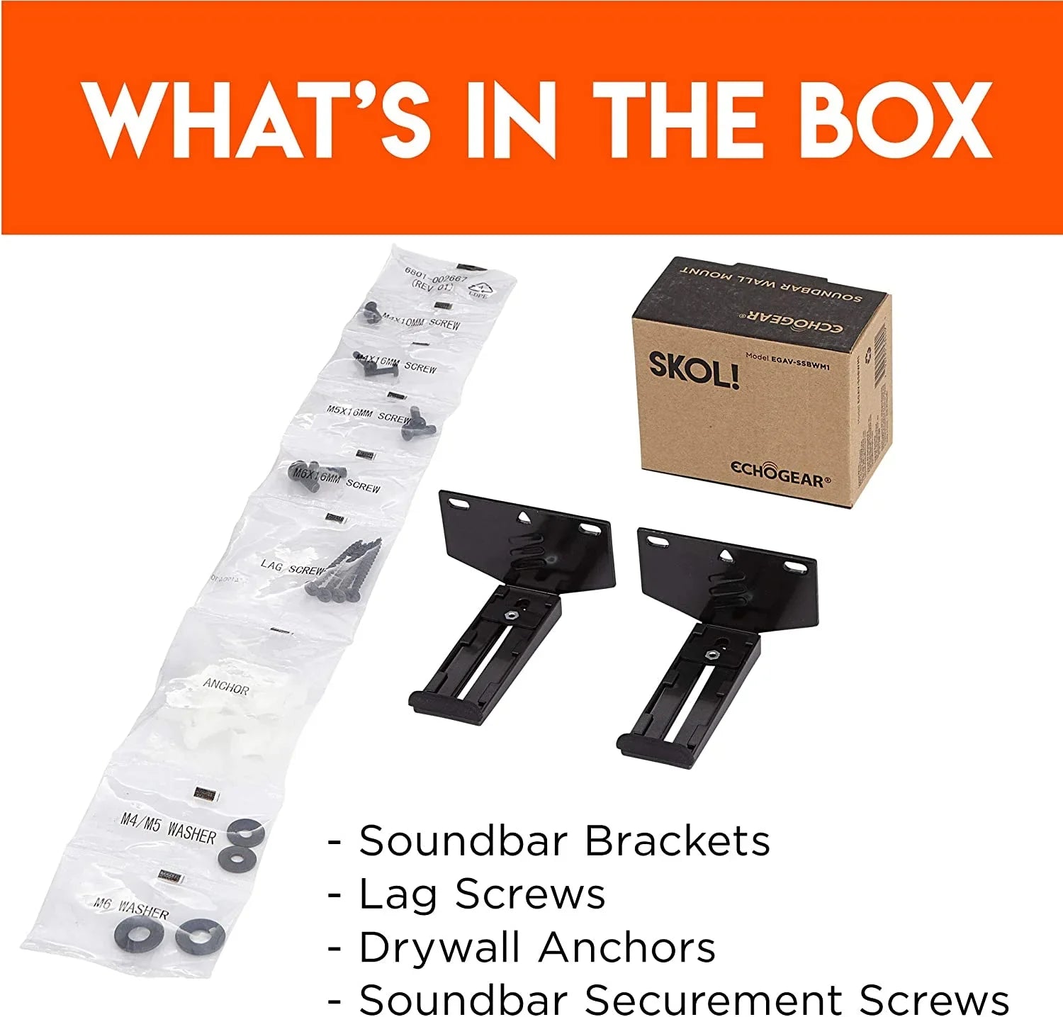 Echogear Universal Soundbar Wall Mount Bracket - Works with All Soundbars Including Samsung, Vizio, Roku, & More - Depth Adjustable for Dolby Atmos Soundbars