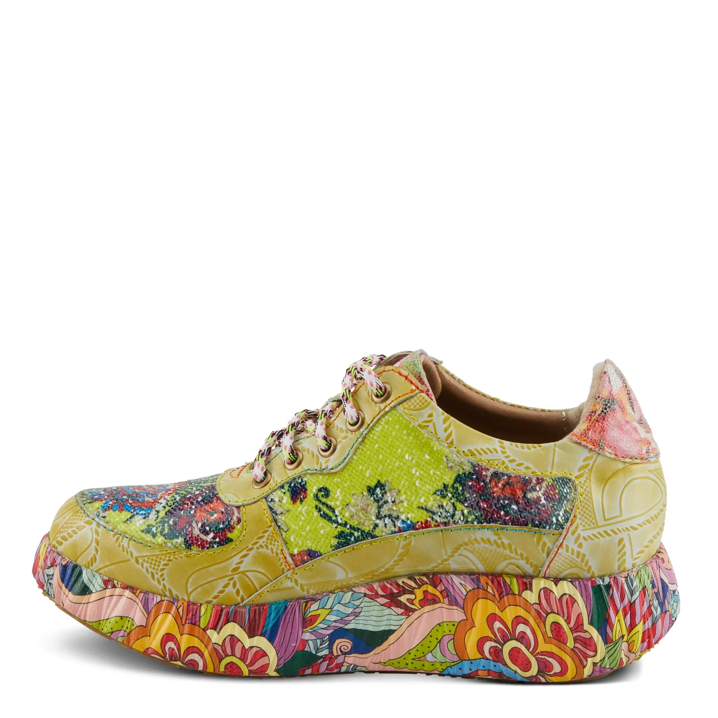 Spring Step L'Artiste Women's  Multicolored Fashion Sneakers | Unique Energetic Patterns Lime Green Multi  38 /  7.5-8