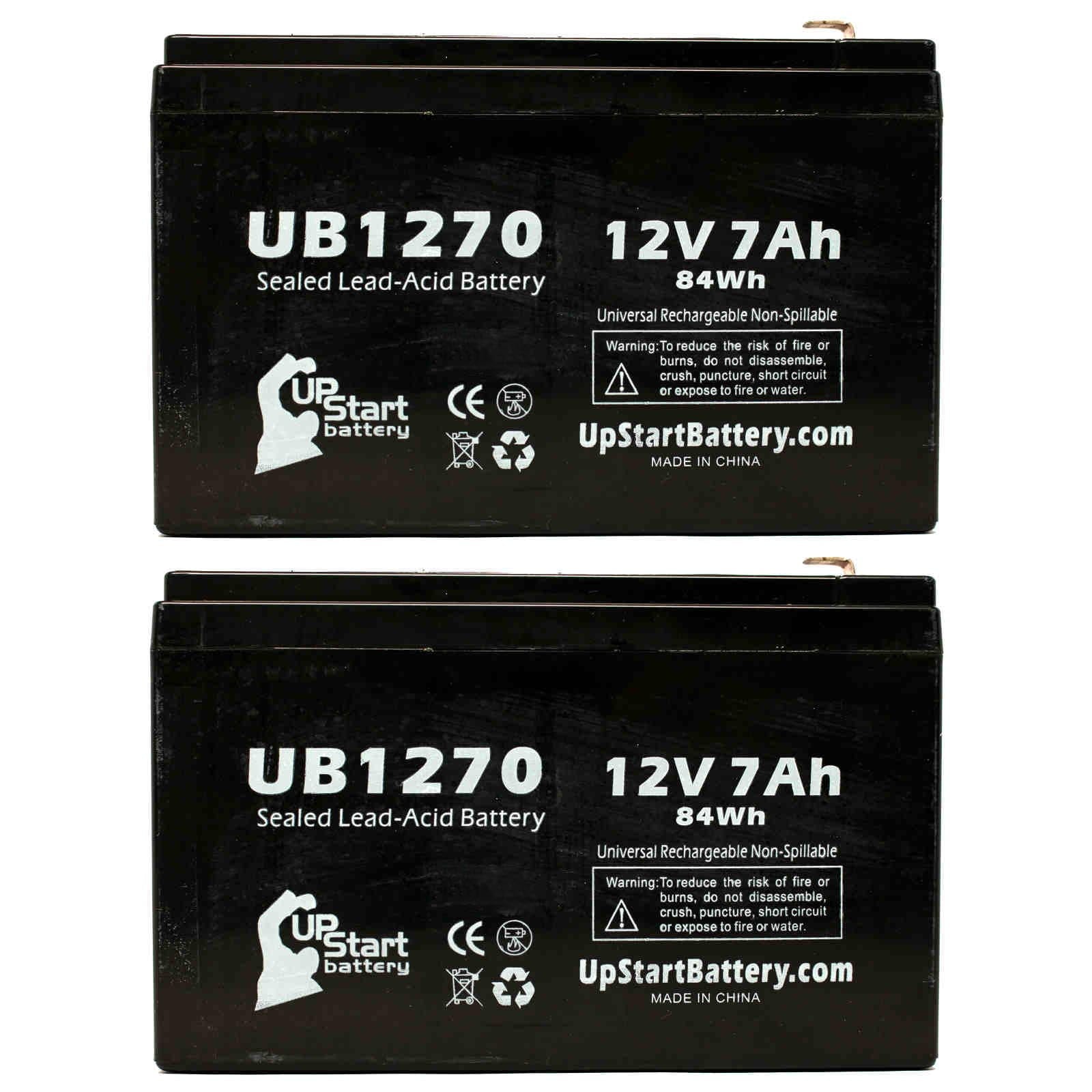 2x Pack - Compatible Upsonic PCM200 Battery - Replacement UB1270 Universal Sealed Lead Acid Battery (12V, 7Ah, 7000mAh, F1 Terminal, , ) - Includes 4 F1 to F2 Terminal Adapters