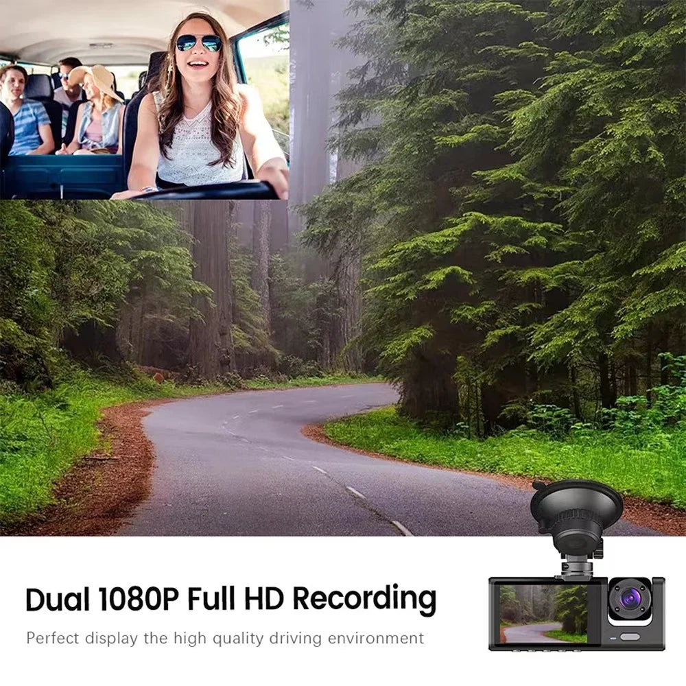 1080P  Dash Camera Front & Inside & Rear Camera Driving Recorder 2 Inch Screen Dashcam Support Night-Vision Loop Recording One-Key Lock