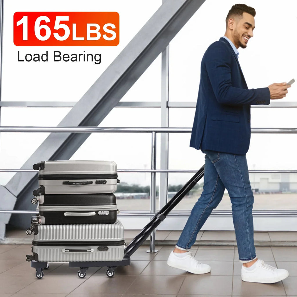 Folding Hand Truck iMounTEK 165LBS Heavy Duty Luggage Cart Utility Dolly Platform Cart for Luggage with Retractable Handle 1 Elastic Ropes Black