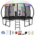 12FT 990LBS Trampoline with Basketball Hoop for Kids,Pumpkin Outdoor Trampoline with Enclosure Net,Sprinkler,Light,Socks,Ladder, Recreational Backyard Trampoline Capacity for 4-6 Kids