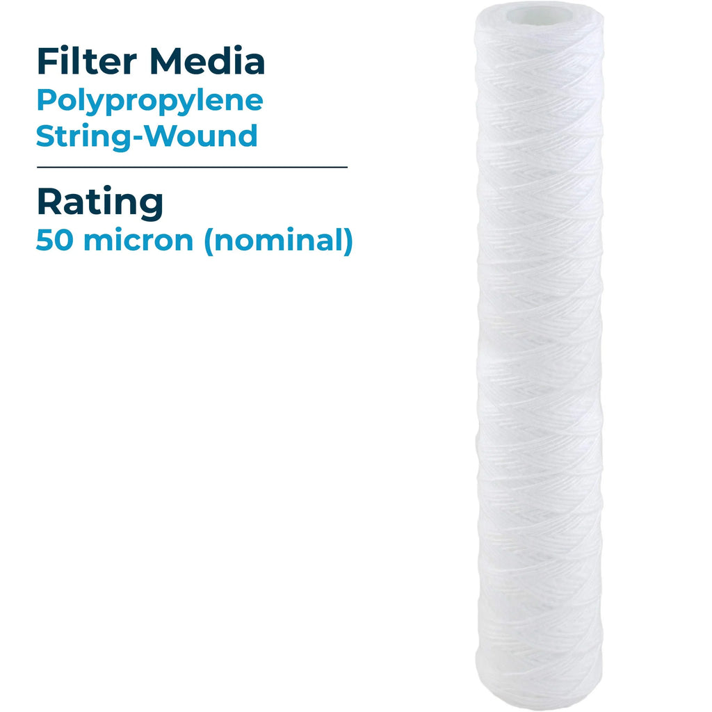 SpiroPure -CW50-20 20x2.5 50 Micron String-Wound Polypropylene Sediment Water Filter Cartridge -25-2050 (Case of 20)