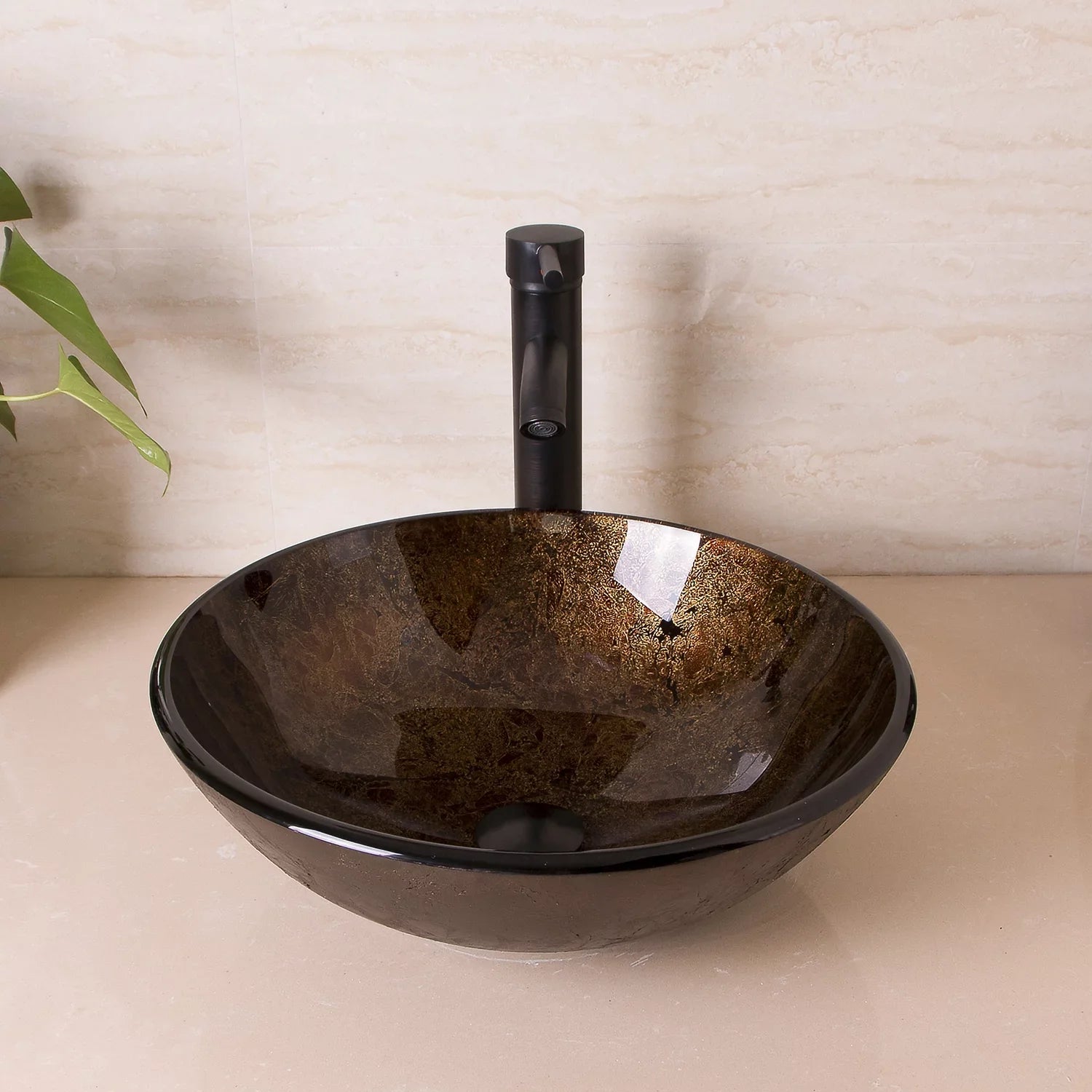 Wonline Artistic  Tempered Glass Vessel Sink Set, Wash Sink Come with Pop Up Drain Combo