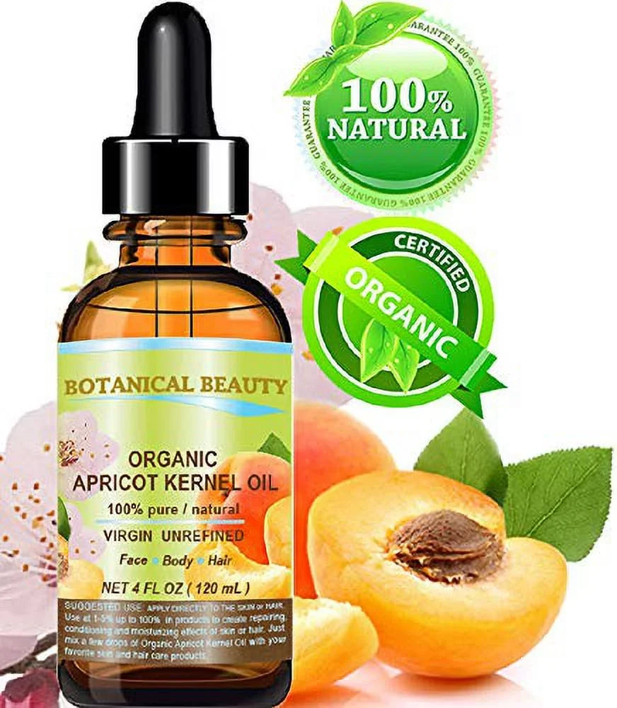 Organic Apricot Kernel Oil Australian 100 % Pure Natural Virgin Unrefined Cold Pressed Carrier Oil 4 Fl. Oz.- 120 Ml For Face, Body, Hair, Lip And Nail Care. Dry Skin, Cracked Hands, Rosacea, Ecz.