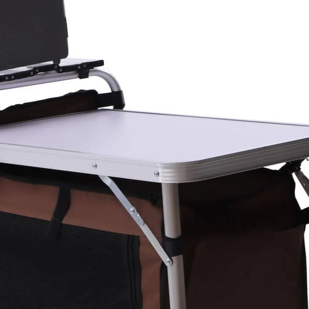 Folding Camping Kitchen Table Picnic Cabinet Table Portable Cooking Storage Rack