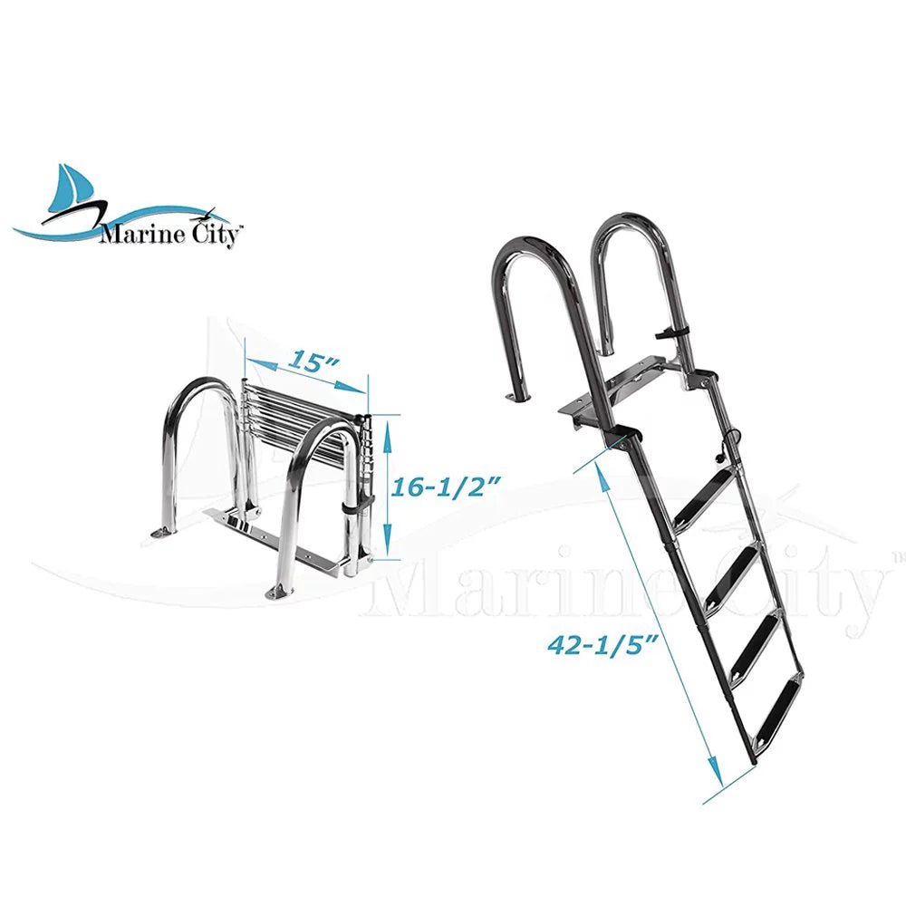 Marine City Stainless Steel Telescoping Transom 4 Step Ladder