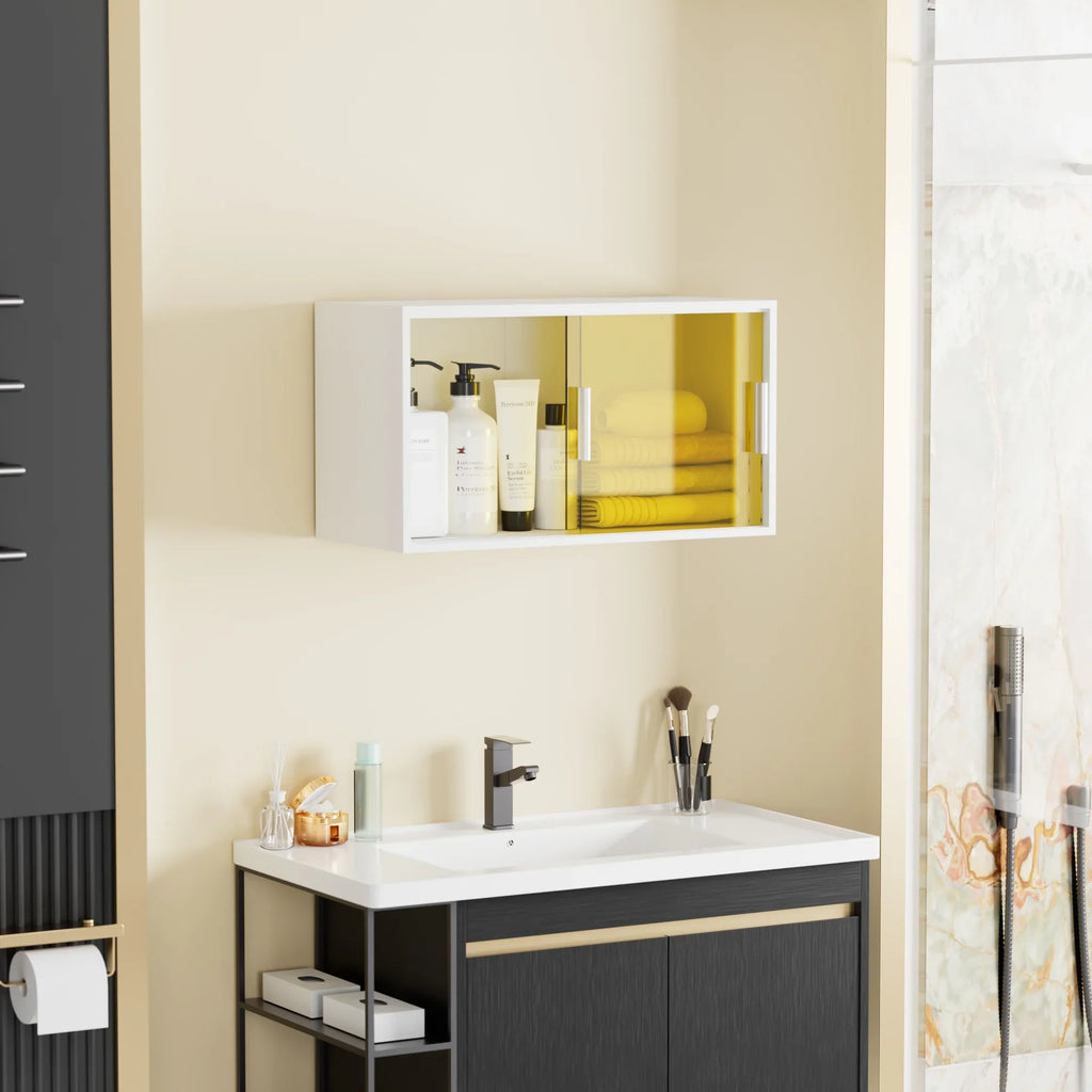 Bathroom Cabinet Wall Mounted, Multipurpose Storage Cabinet with Acrylic Sliding Doors for Bathroom Kitchen Living Room, White