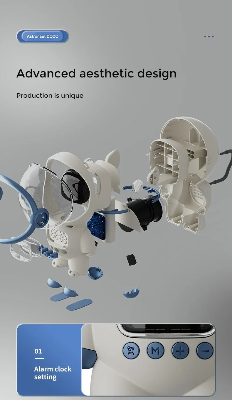 Astronaut-Shaped Smart Bluetooth Speaker with Clock, Alarm,  Radio, Sleep Night Light and  Card Support