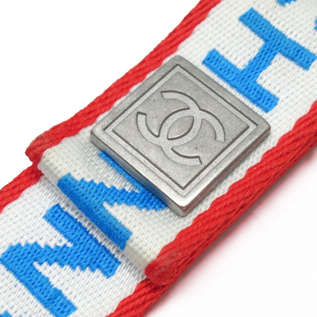 Pre-Owned Chanel  neck strap white x blue red silver nylon canvas metal material (Good)