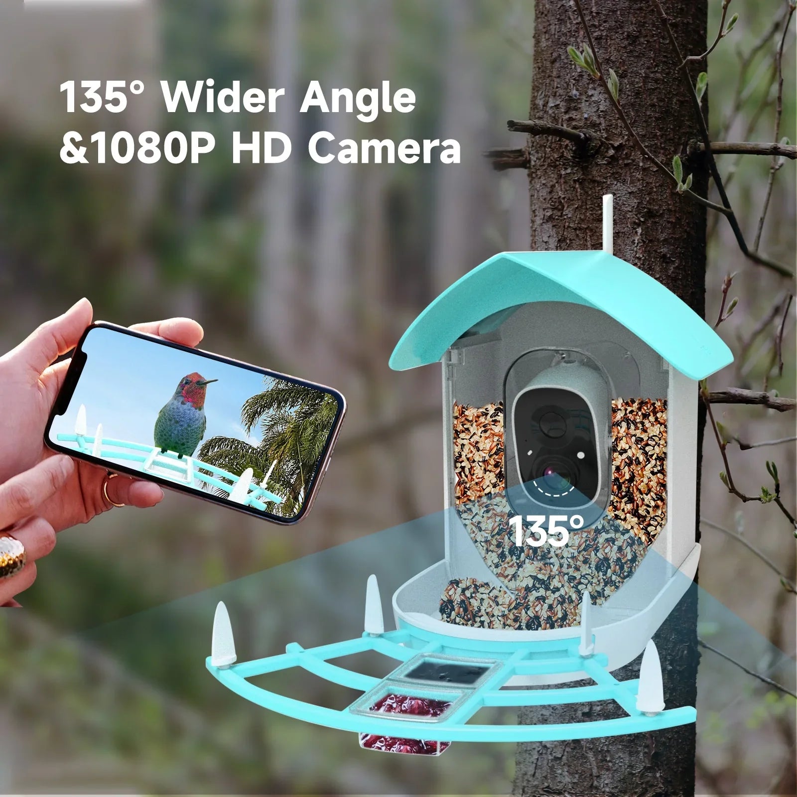 Andoer Surveillance camera,Feeder With Camera Wifi Wireless Pir Ai Camera Smart Feeder With Solar Powered Camera Squirrel Deterrent Feeder CameraVideo Vico AppAi 1080p Camera Ai Species