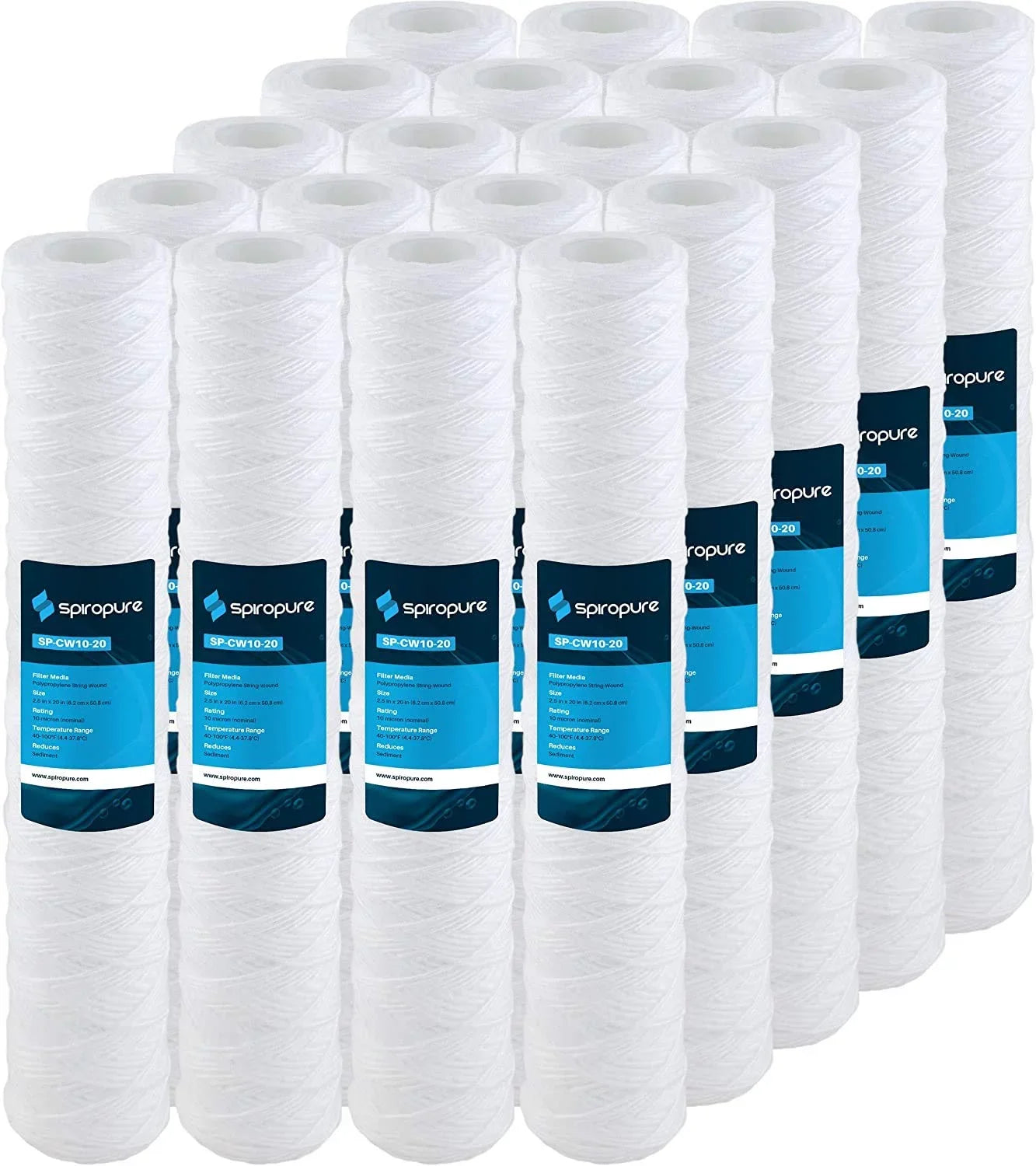 SpiroPure -CW50-20 20x2.5 50 Micron String-Wound Polypropylene Sediment Water Filter Cartridge -25-2050 (Case of 20)