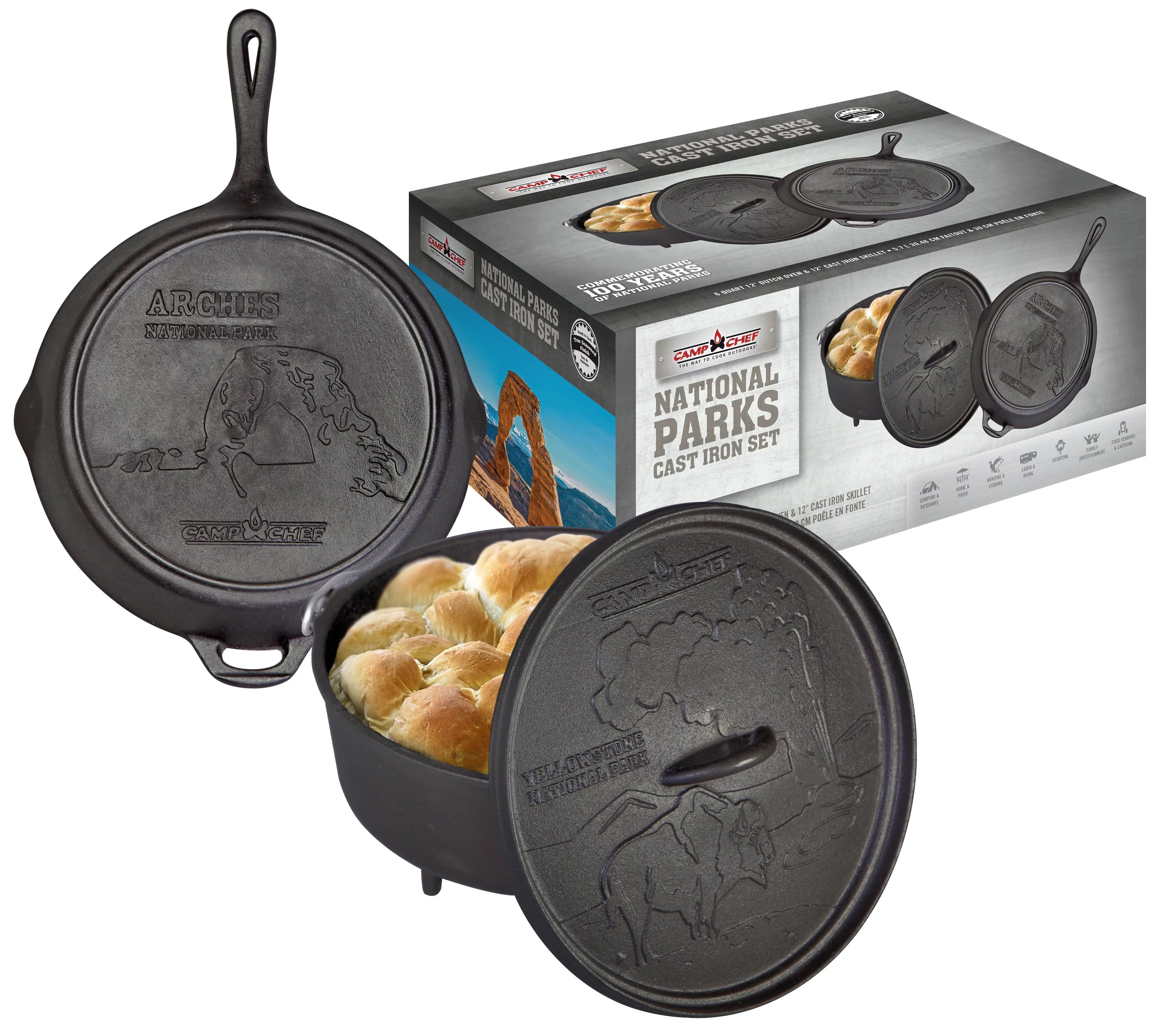 Camp Chef 12" Dutch Oven and Skillet Set, CBOX100, Cast Iron Nonstick
