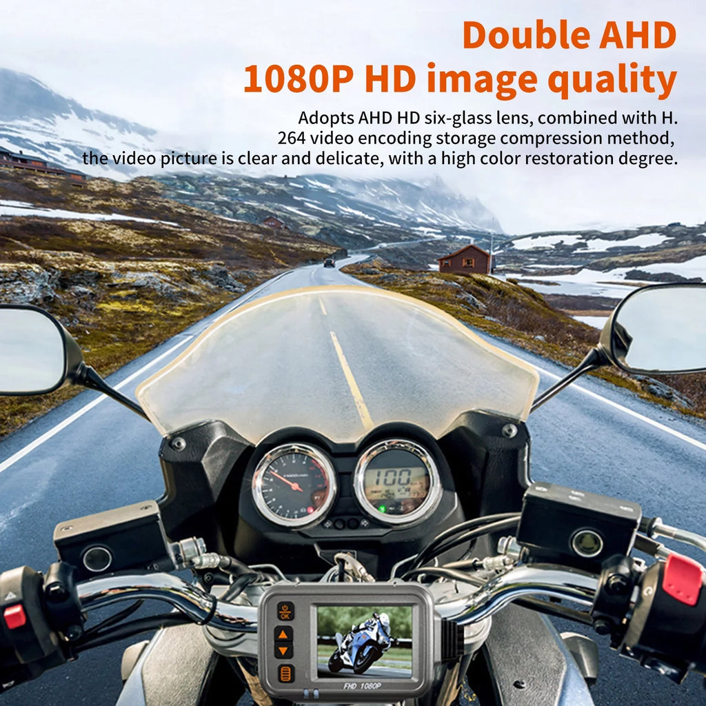 Htovila Motorcycle Dash Cam,WiFi Dual 1080p Motorbike Camera ,120° Wide Angle,Parking Monitoring, Timed Recording After Flameout Full Body Waterproof Night Vision With 32G storage card