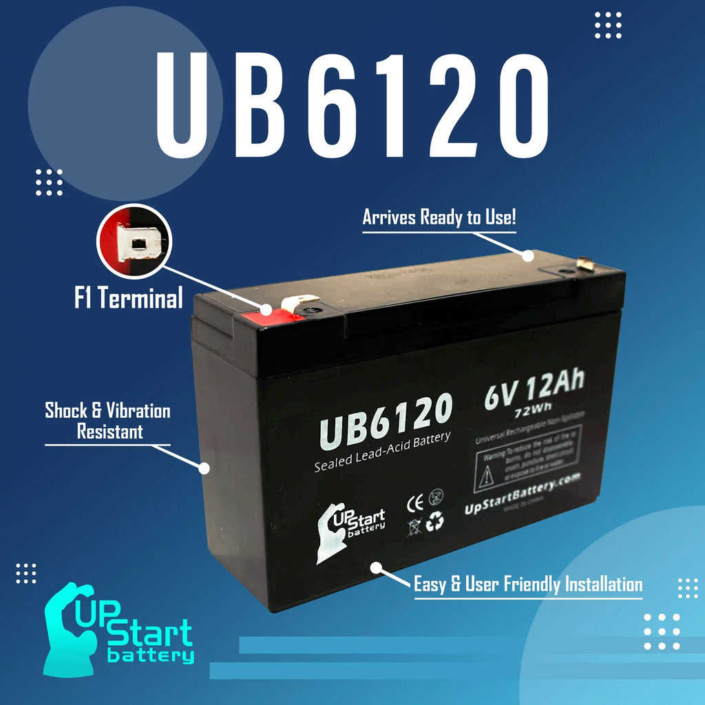 4x Pack - Compatible Tripp-Lite 850 Battery - Replacement UB6120 Universal Sealed Lead Acid Battery (6V, 12Ah, 12000mAh, F1 Terminal, , ) - Includes 8 F1 to F2 Terminal Adapters