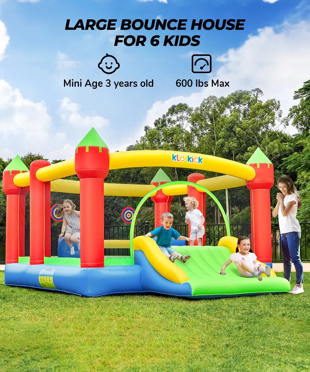 15'x 12' Large Bounce House 840D Oxford Inflatable Bouncers for 6 Kids with Blower & Slide for 3-10 Years, Child, Adult, Infant, Teen, Tween