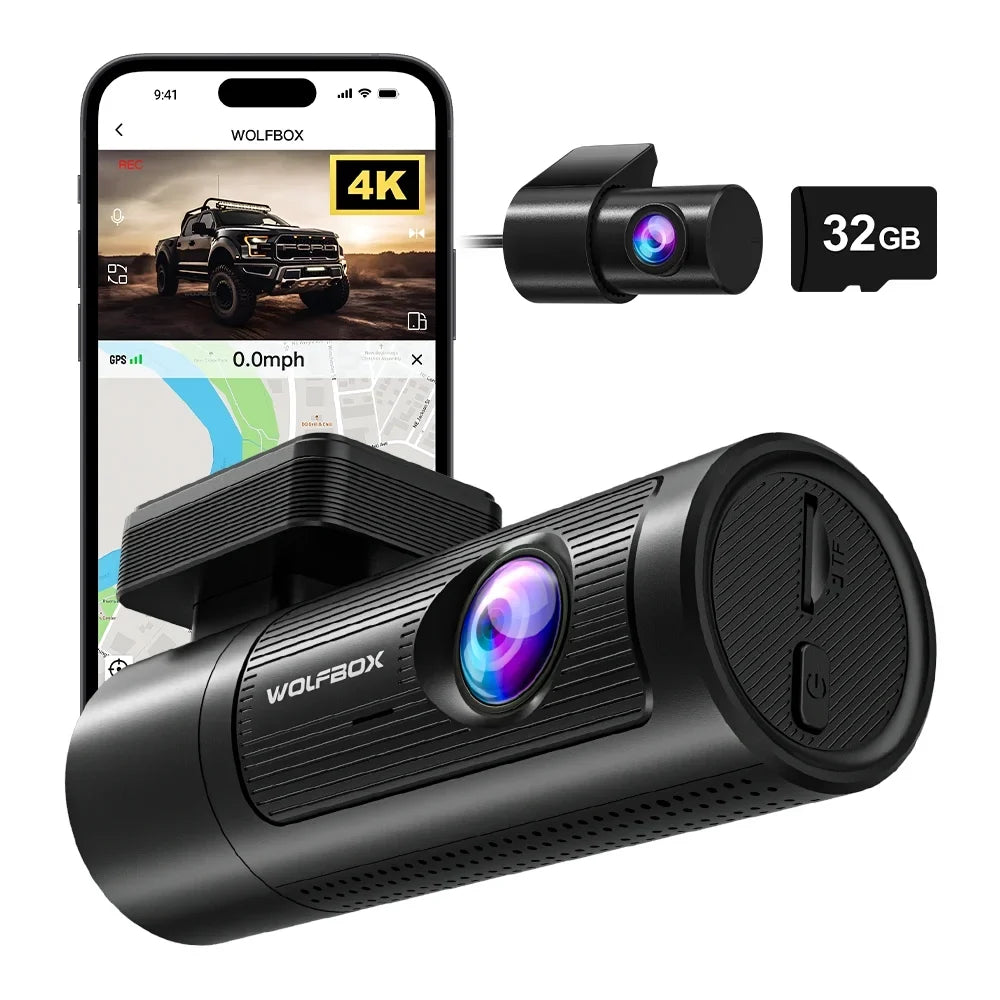 Dash Cam Front and Rear, 4K  Front and 1080P Rear DashCam with  & WiFi, Car Dashcam with Night Vision, , Free 32G Card, Loop Recording