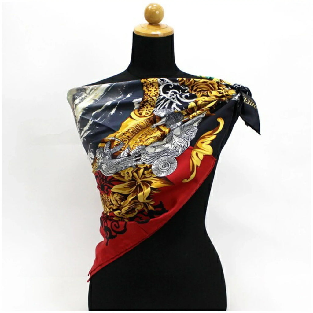 Pre-Owned Gianfranco Ferré Silk Scarf Stole Red x Black Multicolor   Ladies (Good)
