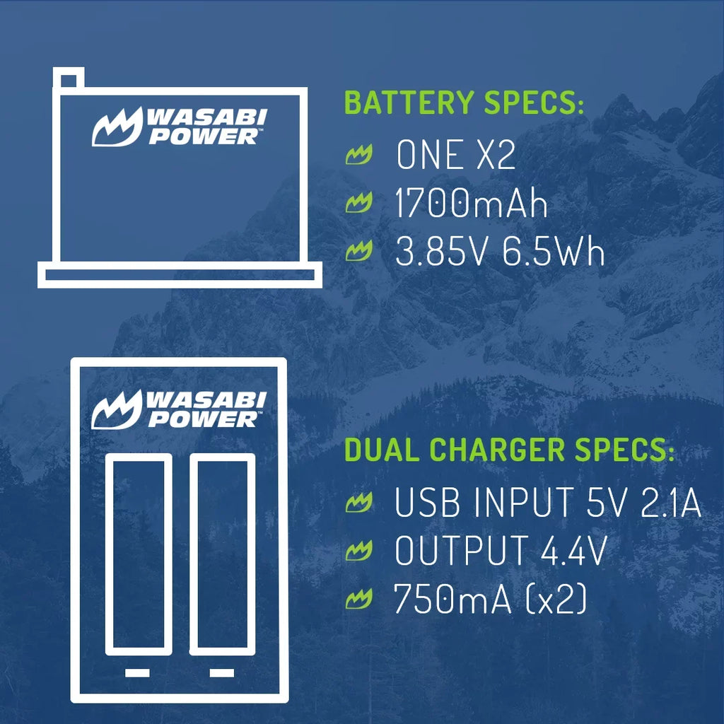 Wasabi Power Battery (2-Pack) and Dual Charger for Insta360  X2 (Not Waterproof)