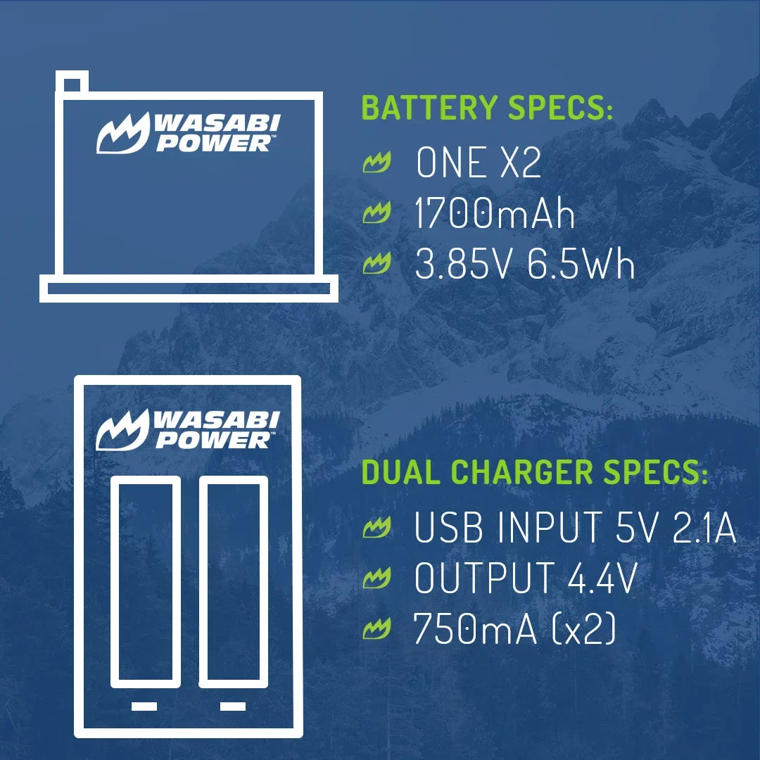 Wasabi Power Battery (2-Pack) and Dual Charger for Insta360  X2 (Not Waterproof)