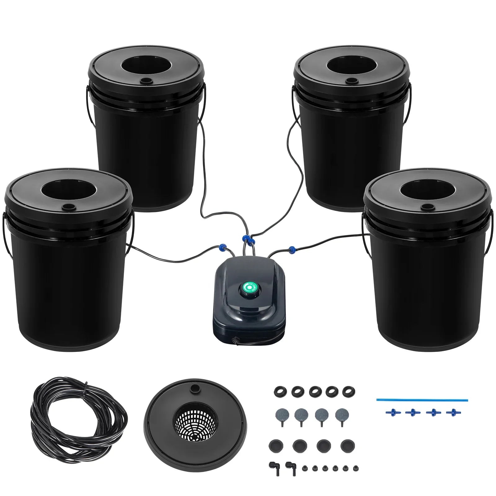 5 Gallon 4 Buckets  Hydroponic System Deep Water Culture Growing Bucket, Hydroponics Grow Kit with Pump