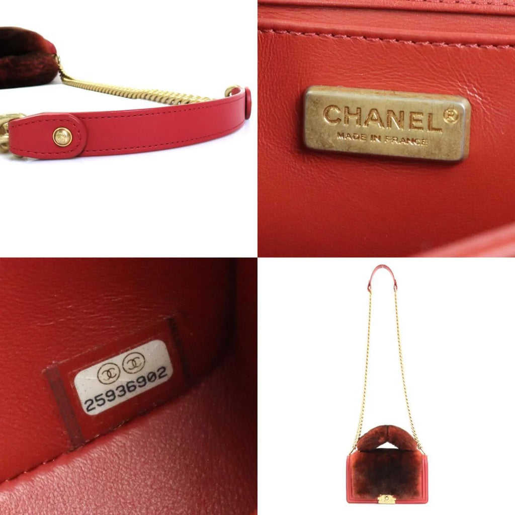 Pre-Owned Chanel  handbag diagonal shoulder bag boy fur/leather brown red gold ladies e55871a (Good)