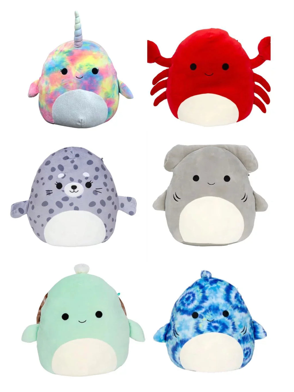 Squishmallow Kellytoy Sea-Life Series 6 Piece 5" Plush Toy Set #A