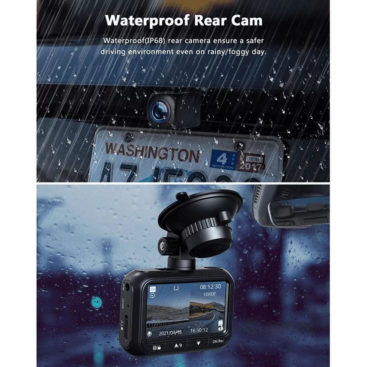Dash Cam Front and Rear, 1080P Dash Camera, Dashcam with Night Vision, Car Camera with 2.45-inch  Display, Parking Mode, G-Sensor, Loop Recording,