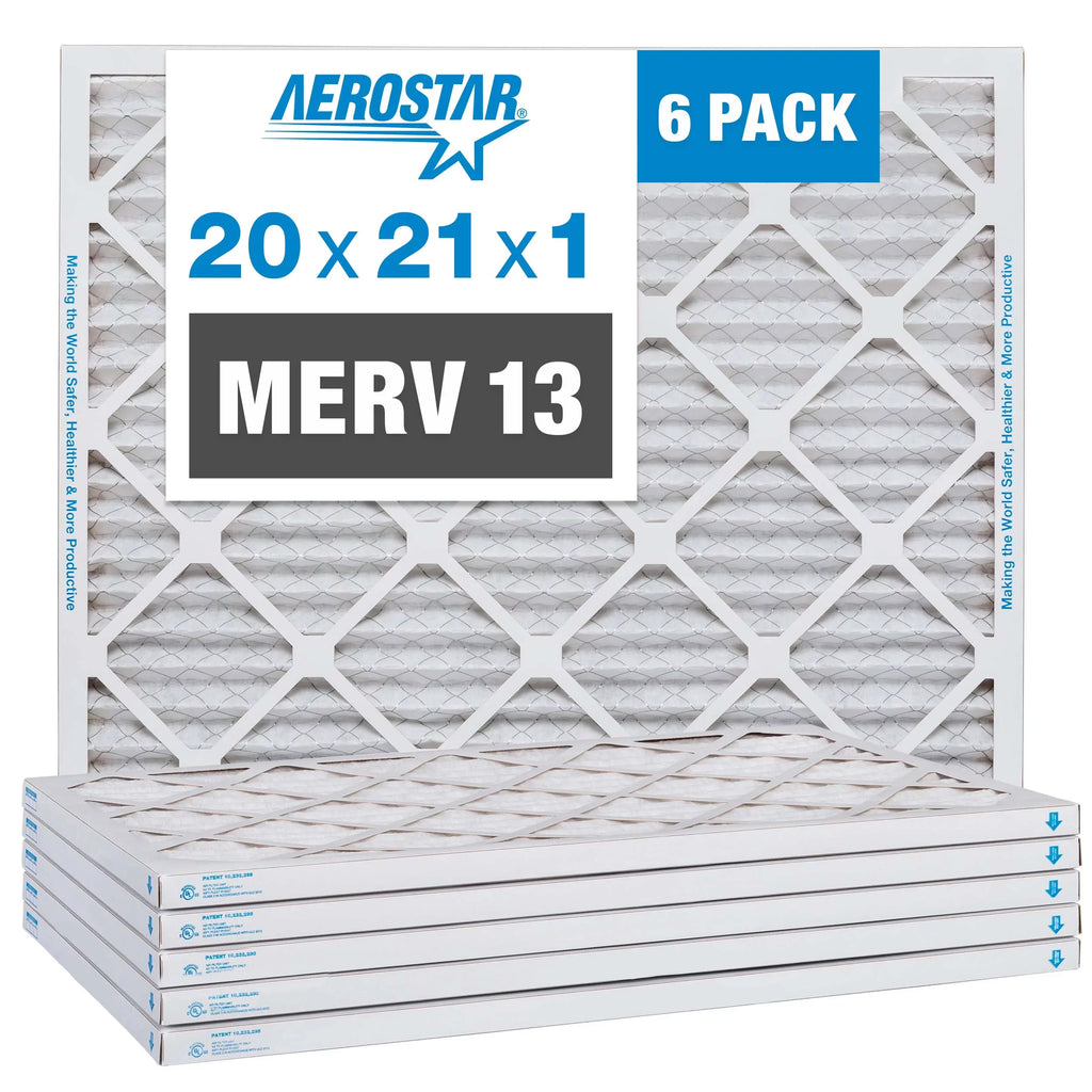 Aerostar 20x21x1  13 Pleated Air Filter,  Furnace Air Filter, 6 Pack
