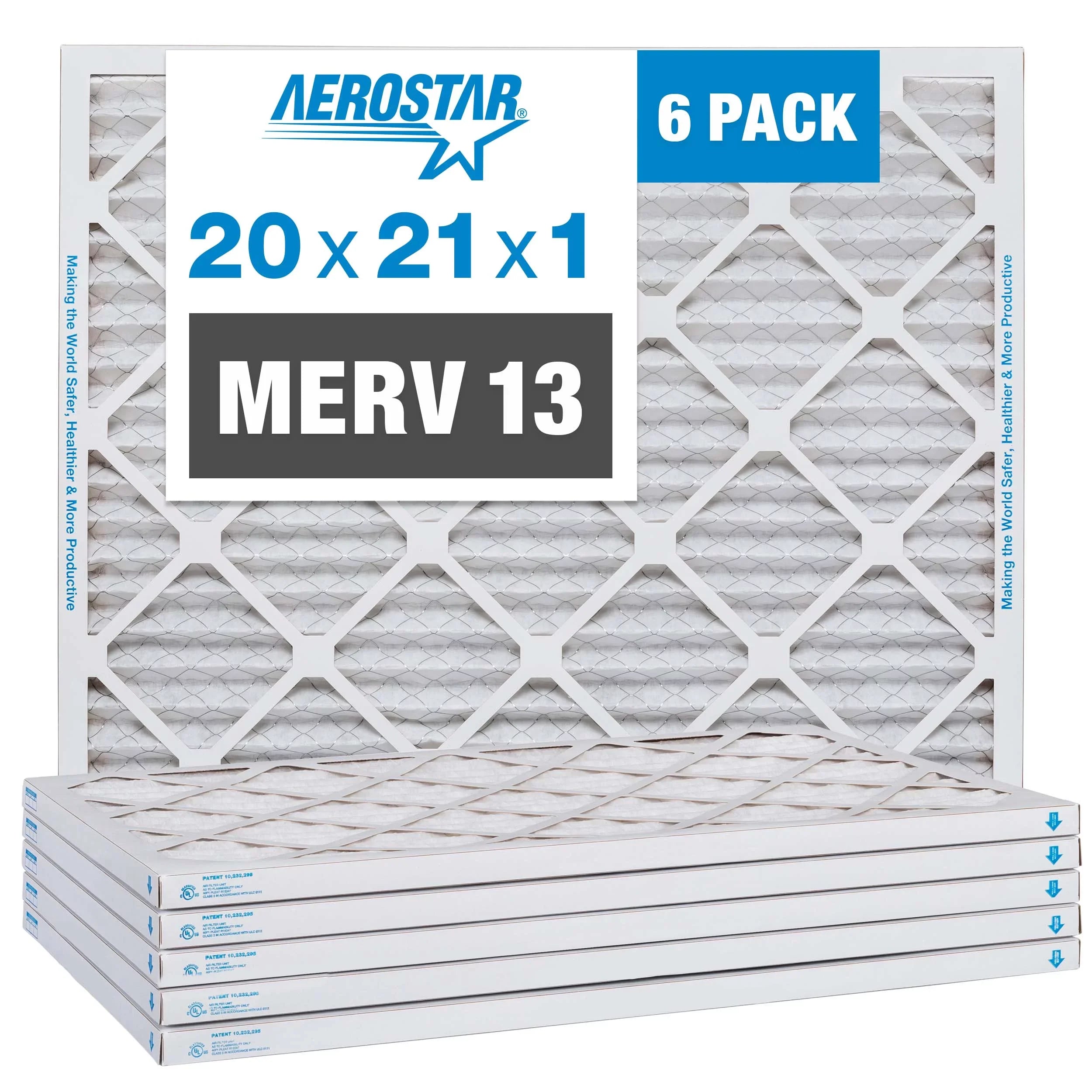 Aerostar 20x21x1  13 Pleated Air Filter,  Furnace Air Filter, 6 Pack