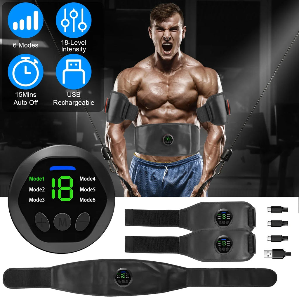 iMounTEK Muscle Stimulator Workout Equipment Abdominal Toning Belt  Training Fitness Equipment Waist Trimmer Belt, 6 Modes, 18 Intensity Levels, Home Office Equipment