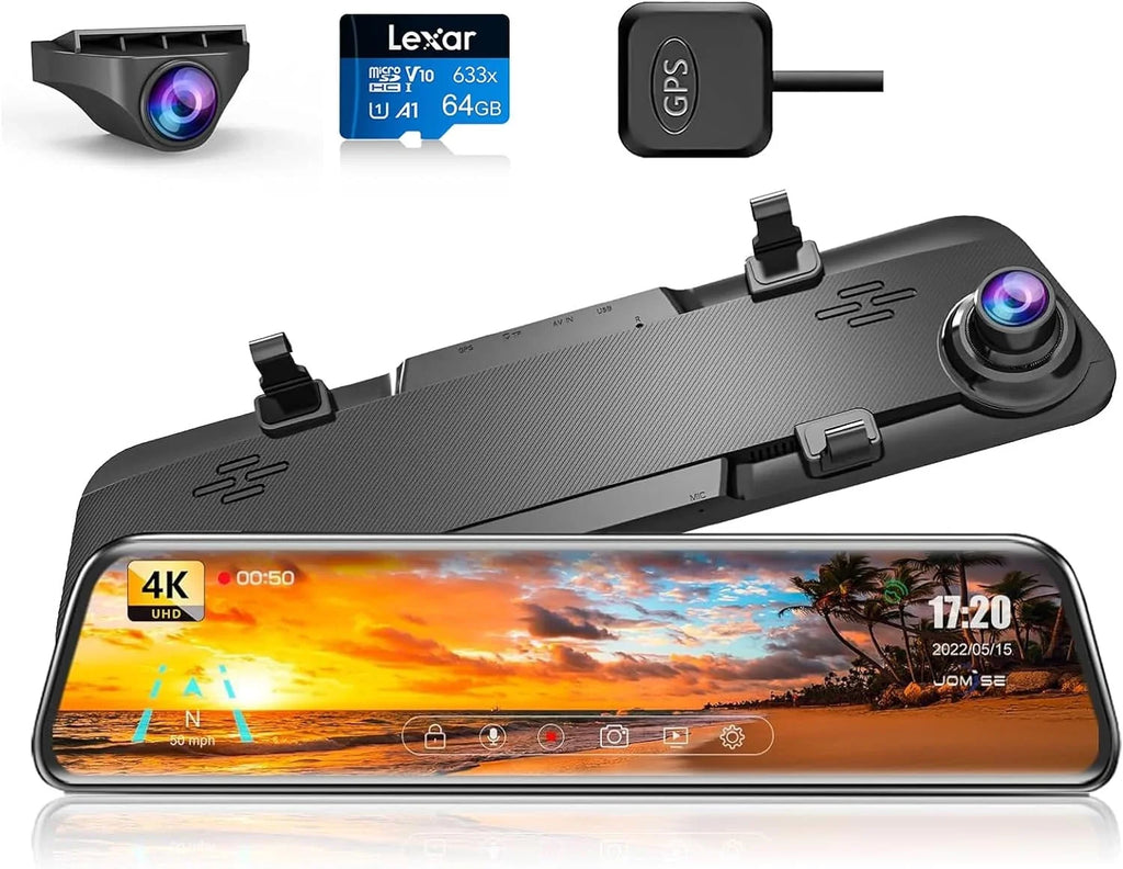 K17 Dash Cam 4K  12" Rear View Mirror Camera 2160P Ultra  Front and Rear Night Vision Parking Assistante 64GB Card