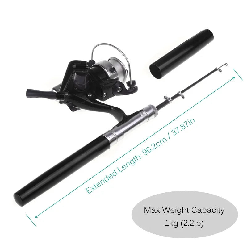 Mini Aluminum Pocket Pen Fishing Rod Pole + Reel