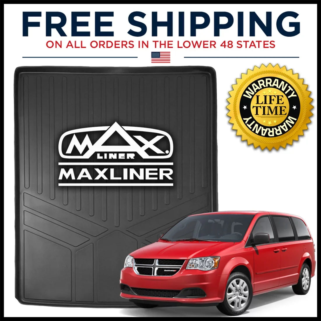smartliner all weather cargo liner floor mat behind 2nd row seat black for 2008-2018 grand caravan / town & country
