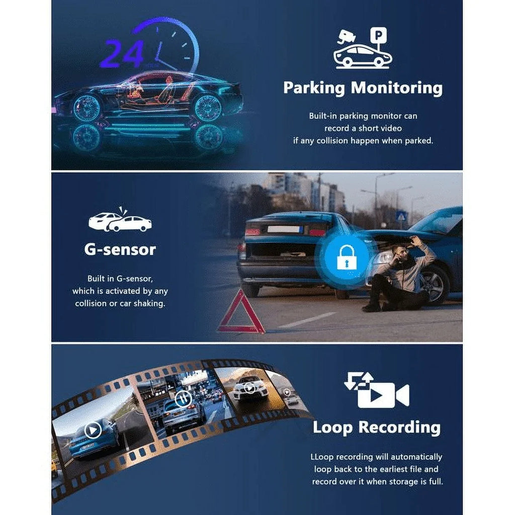 Dash Cam Front and Rear, 1080P Dash Camera, Dashcam with Night Vision, Car Camera with 2.45-inch  Display, Parking Mode, G-Sensor, Loop Recording,