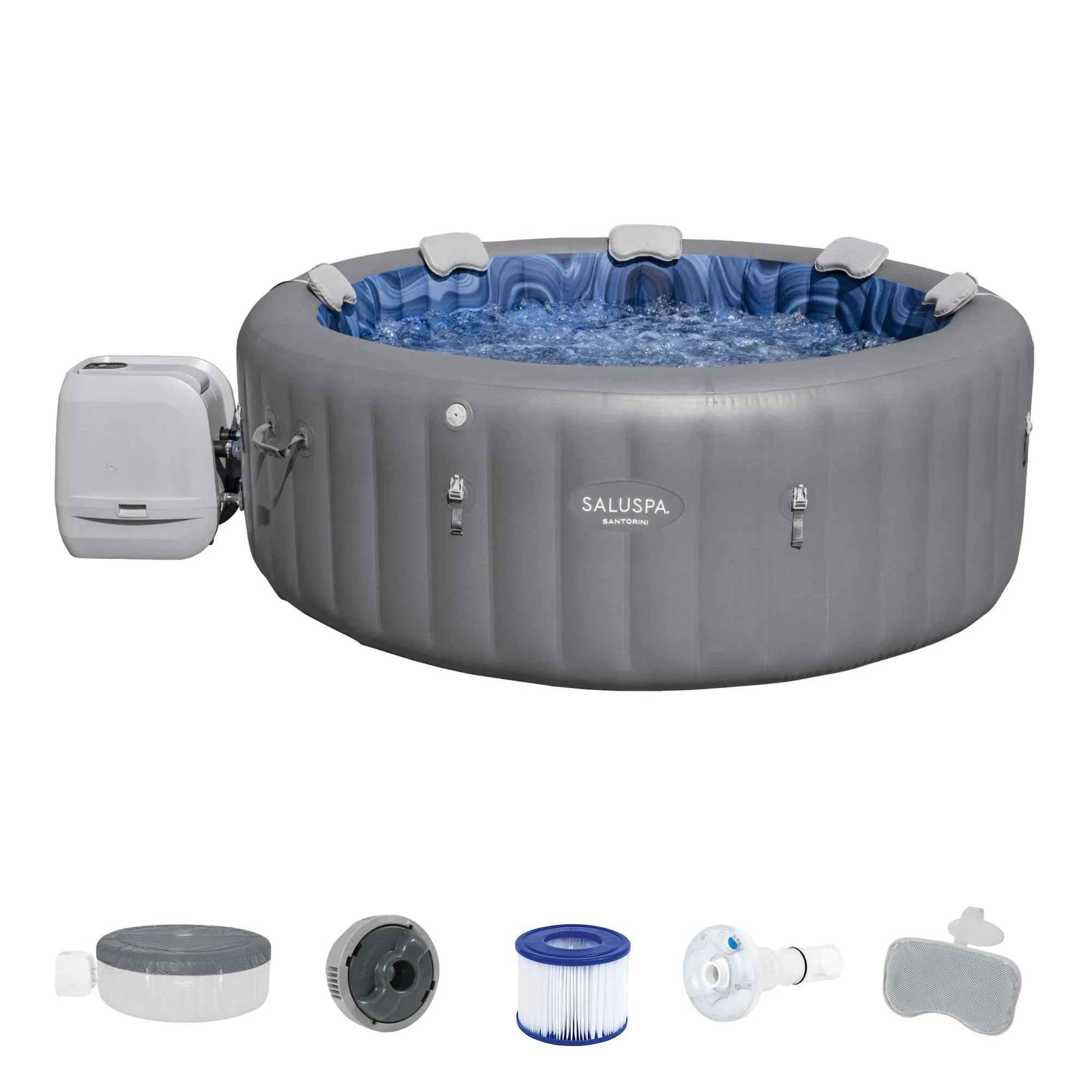 Bestway SaluSpa Santorini HydroJet Hot Tub w/Set of 2 SaluSpa Pool/Spa Seat