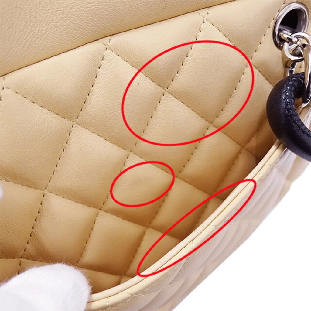 Pre-Owned  Bag Cambon Women's Handbag Lambskin Beige Black (Fair)