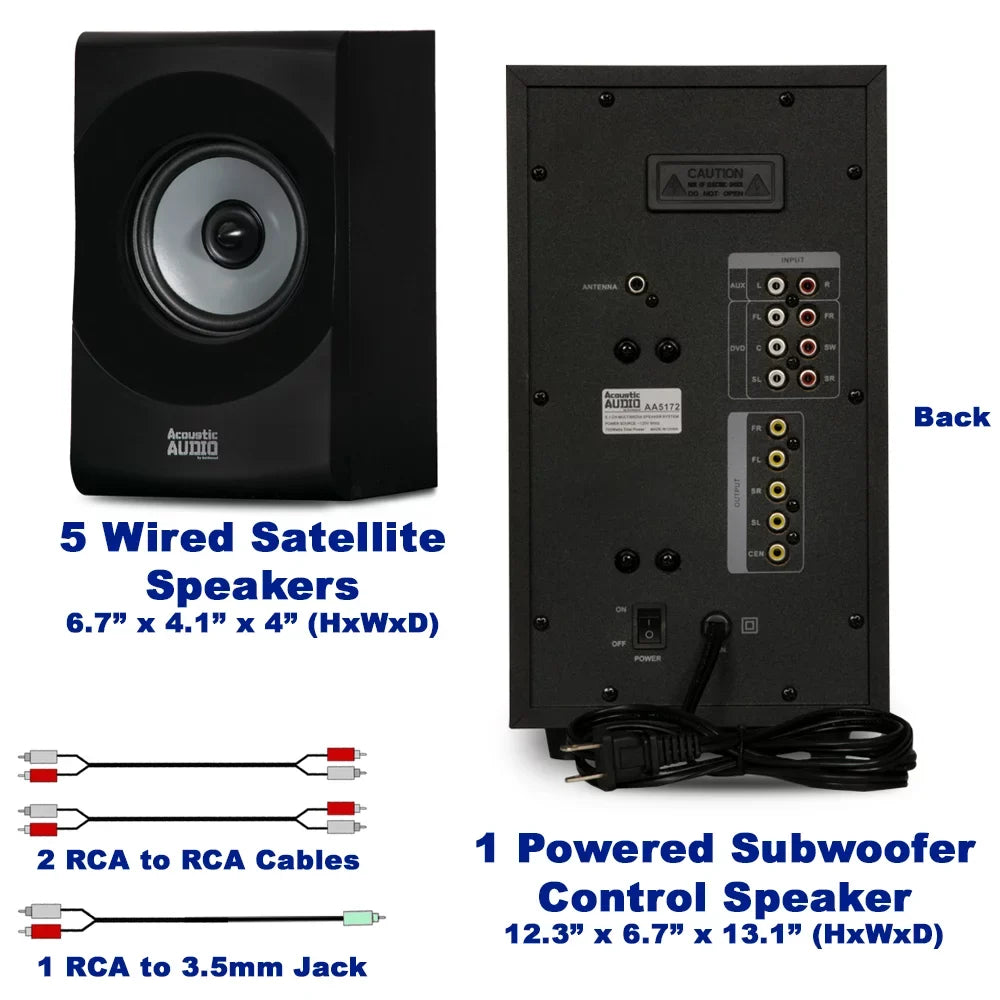 Acoustic Audio AA5172 Home Theater 5.1 Bluetooth Speaker System with  and Optical Input