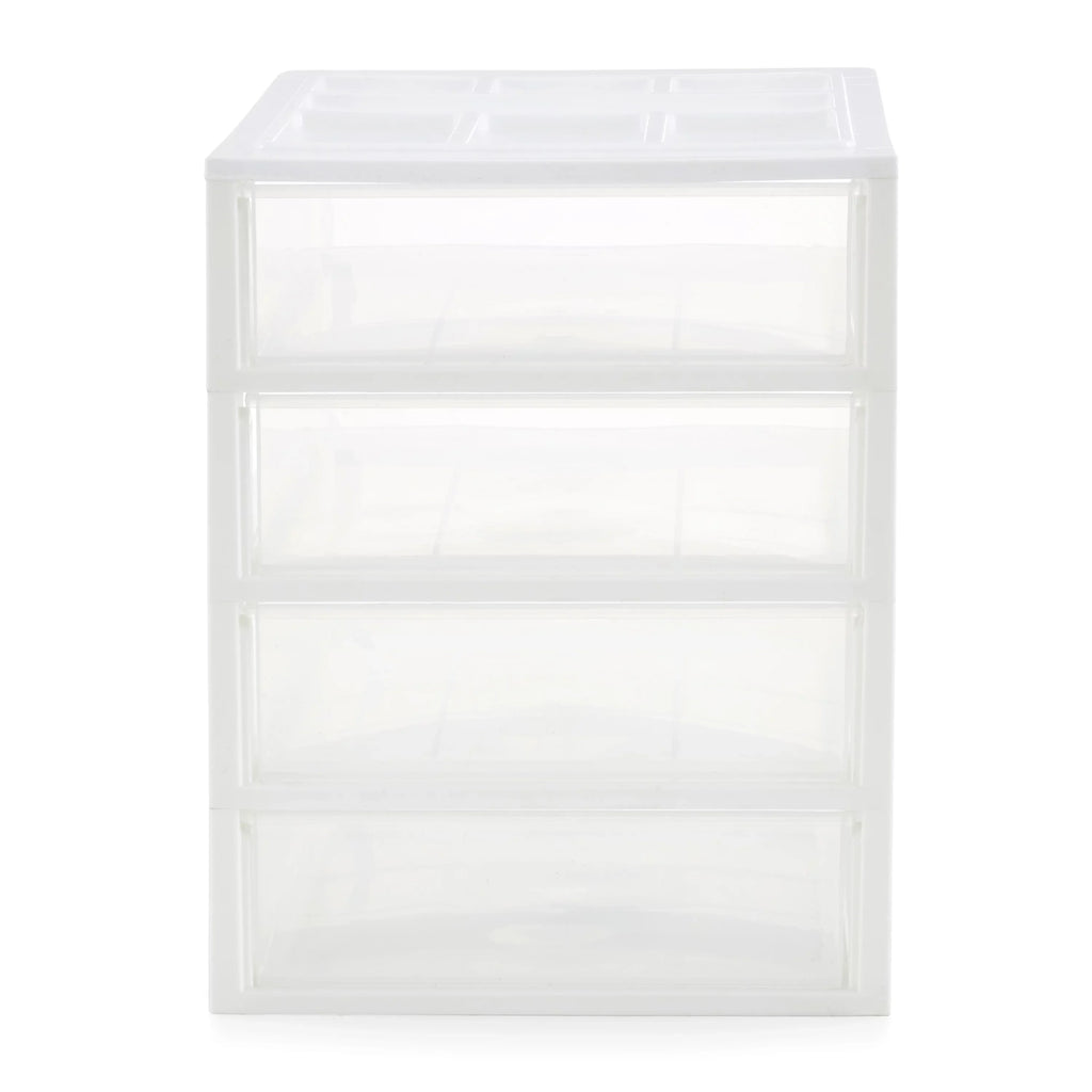 Gracious Living 4 Drawer Desktop Storage w/ Organizer Lid, White (4 Pack)