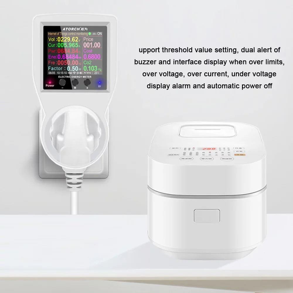 Carevas Wifi Intelligent Power Socket Electricity Power Monitor Multi-energy Monitoring Meter 2.4 inch Color Screen Mobilephone  Remote Controlling Device