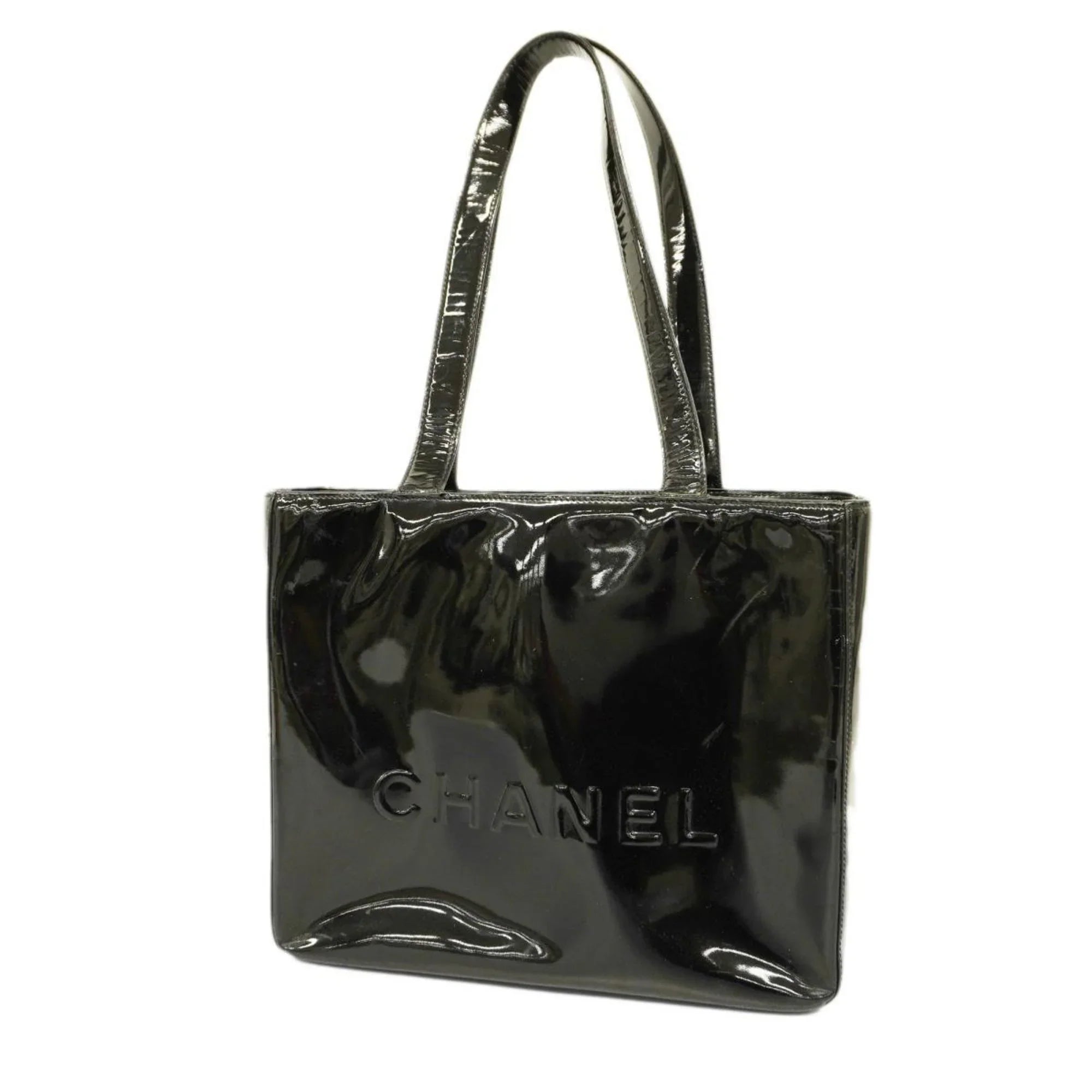 Pre-Owned Chanel Tote Bag Patent Leather Black Champagne Women's (Good)