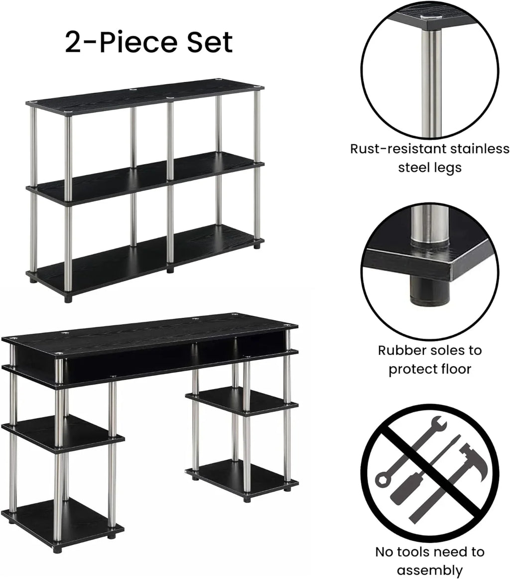 Designs2Go No Tools Office Contemporary Home Study, Modern Organization, 2-Piece Set (Desk, Console Table), Black