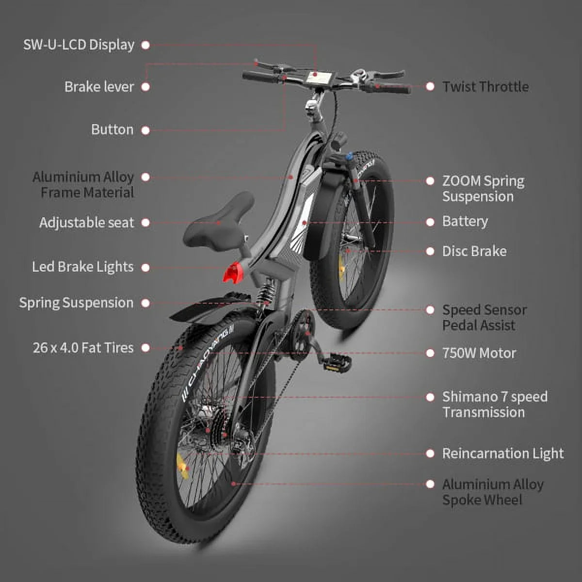 Hot Fat Tire Adults Electric Bicycle 26 In. Electric Mountain Bike