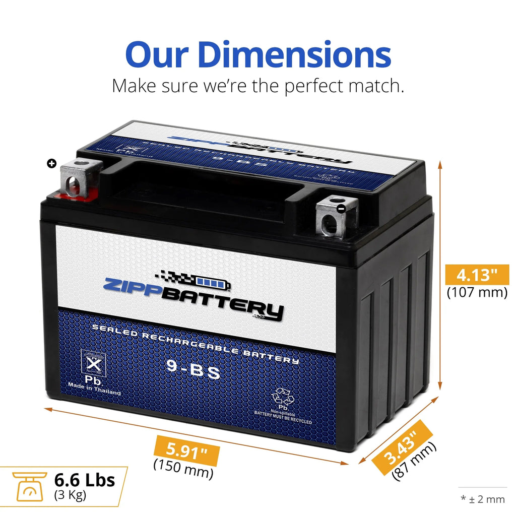 Zipp Battery YTX9- (9- 12 Volt,8 Ah, 120 ) Motorcycle Battery for Suzuki 750cc Gsx-r750 1997