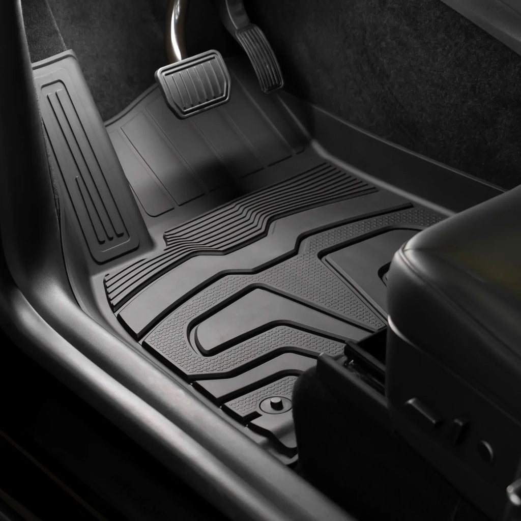 Ikon Motorsports 3D  Floor Mats + Trunk Mat Compatible with 2020-2023 Tesla Model Y, All Weather Floor Liners, Front & 2nd Row Full Set Custom Protection Heavy Duty Rear Tray Cargo Mats, Black