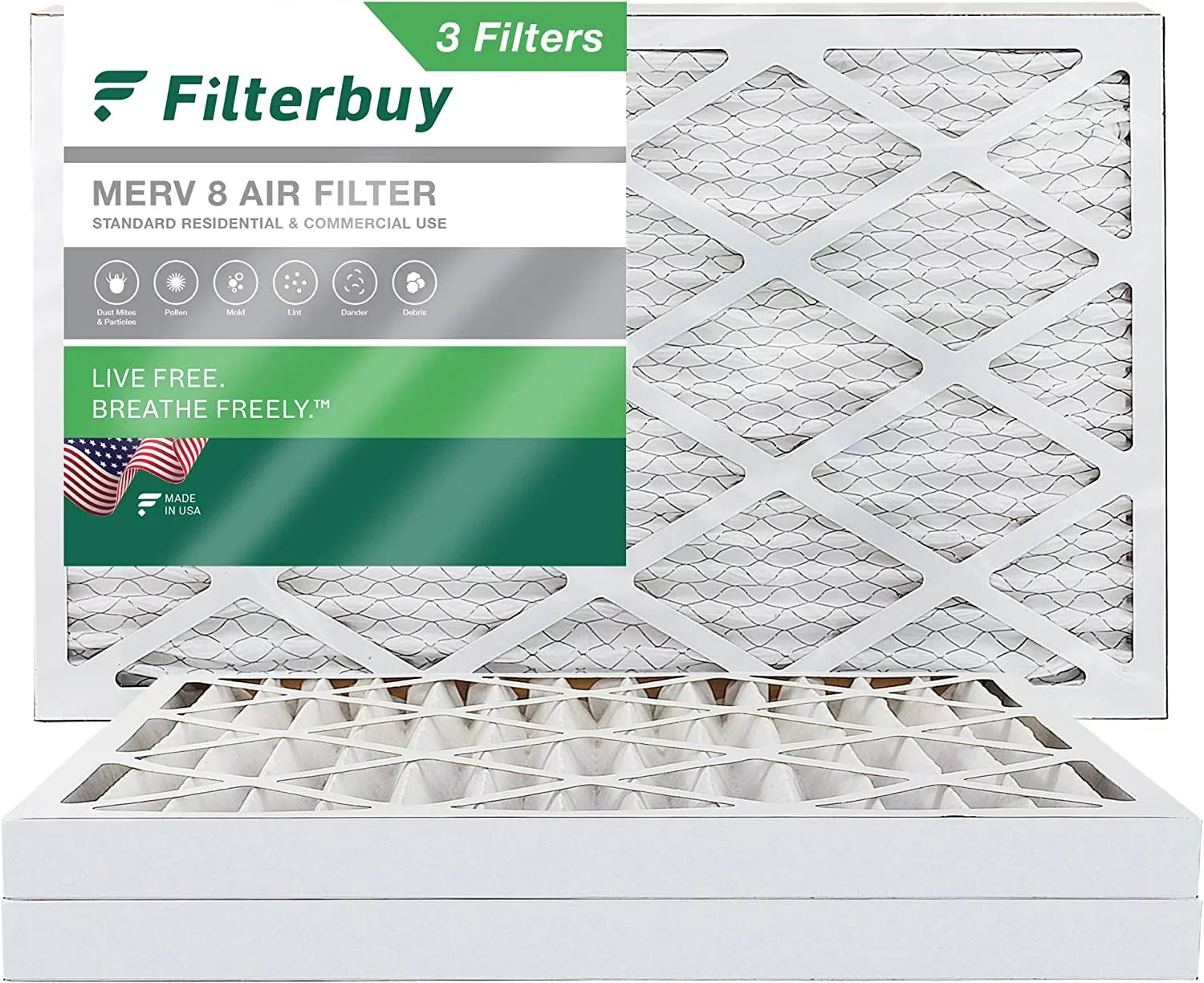 Filterbuy 16x25x2  8 Pleated   Furnace Air Filters (3-Pack)